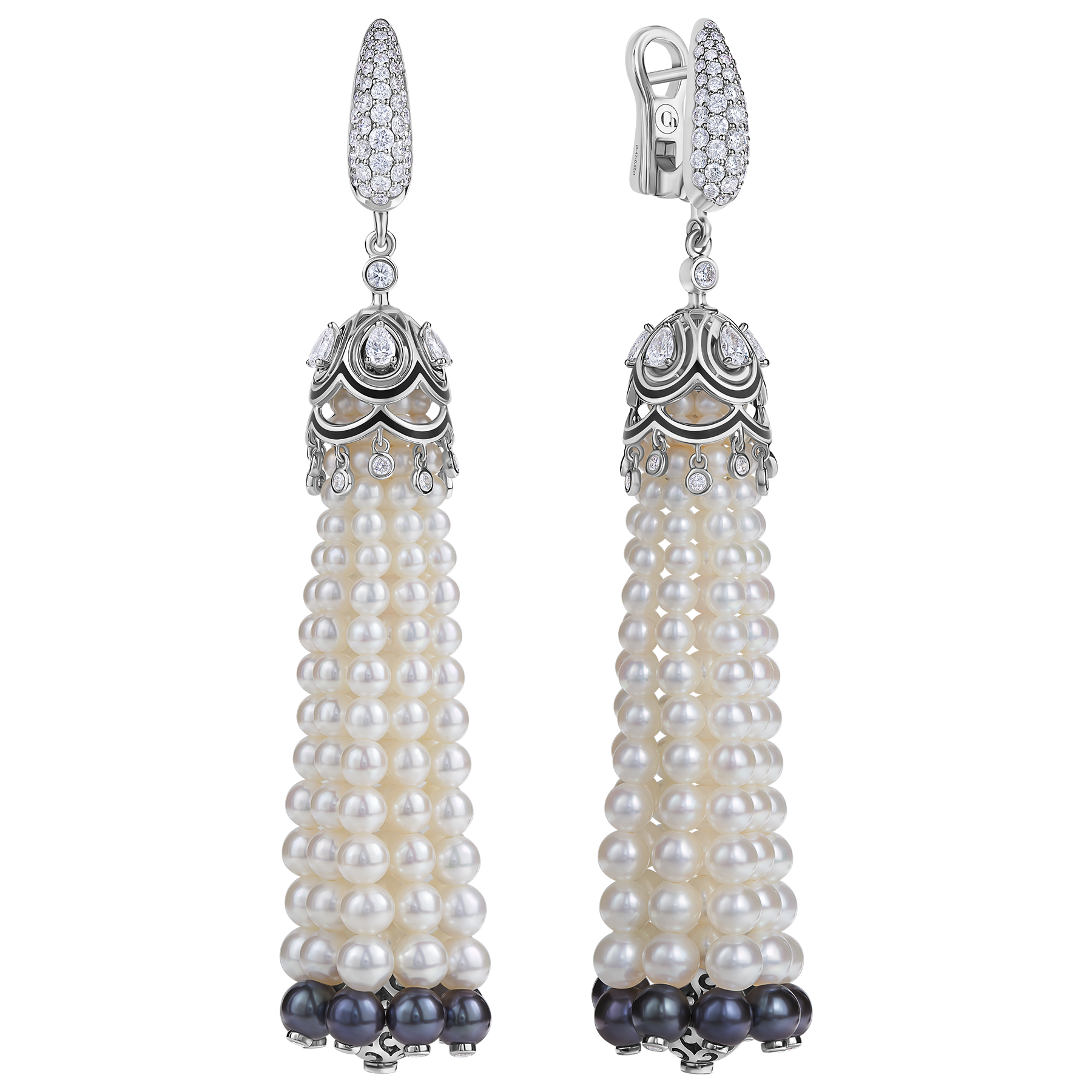 Серьги с жемчугом и бриллиантами, белое золото, н.керамика