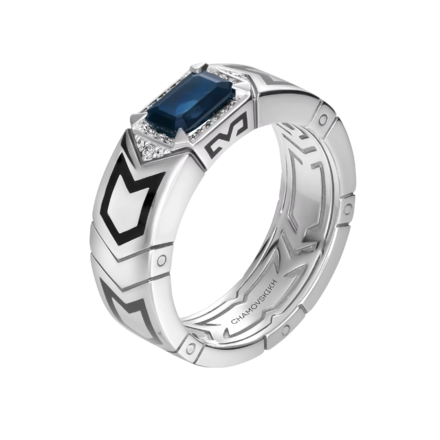 Кольцо с сапфиром и бриллиантами, белое золото, н. керамика