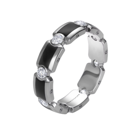 Обручальное кольцо с бриллиантами, белое золото, н. керамика