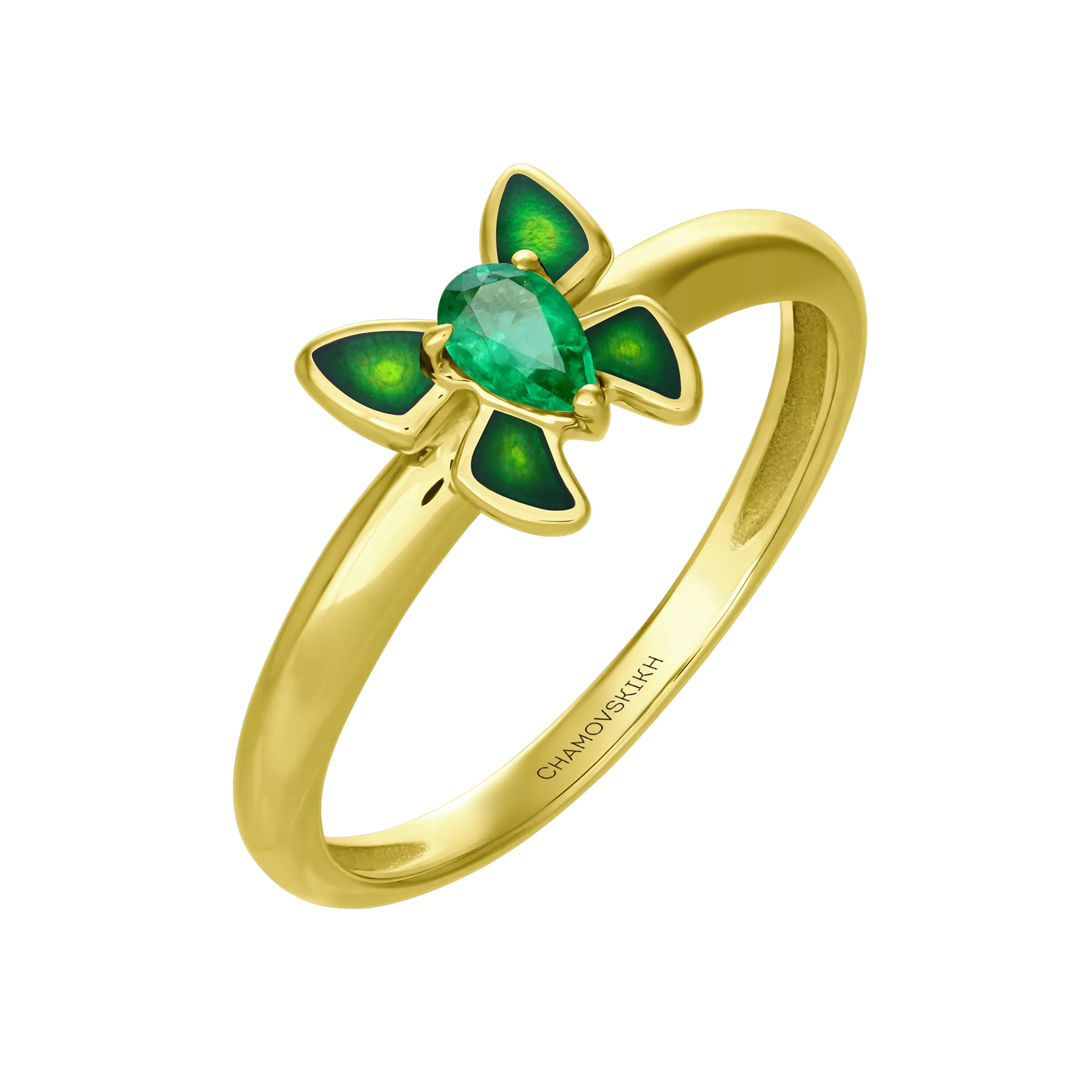 Кольцо с изумрудом, желтое золото, н.керамика