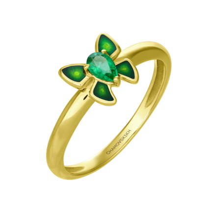 Кольцо с изумрудом, желтое золото, н.керамика