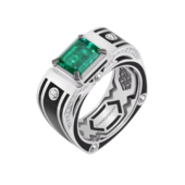 Кольцо с изумрудом и бриллиантами, белое золото, н. керамика