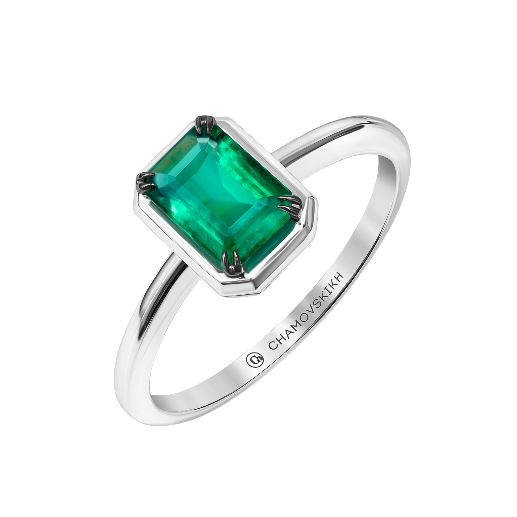 Кольцо с изумрудом, белое золото