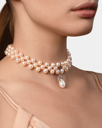 Колье с жемчугом и бриллиантами, белое золото 2