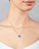 Колье с сапфиром и бриллиантами, белое золото