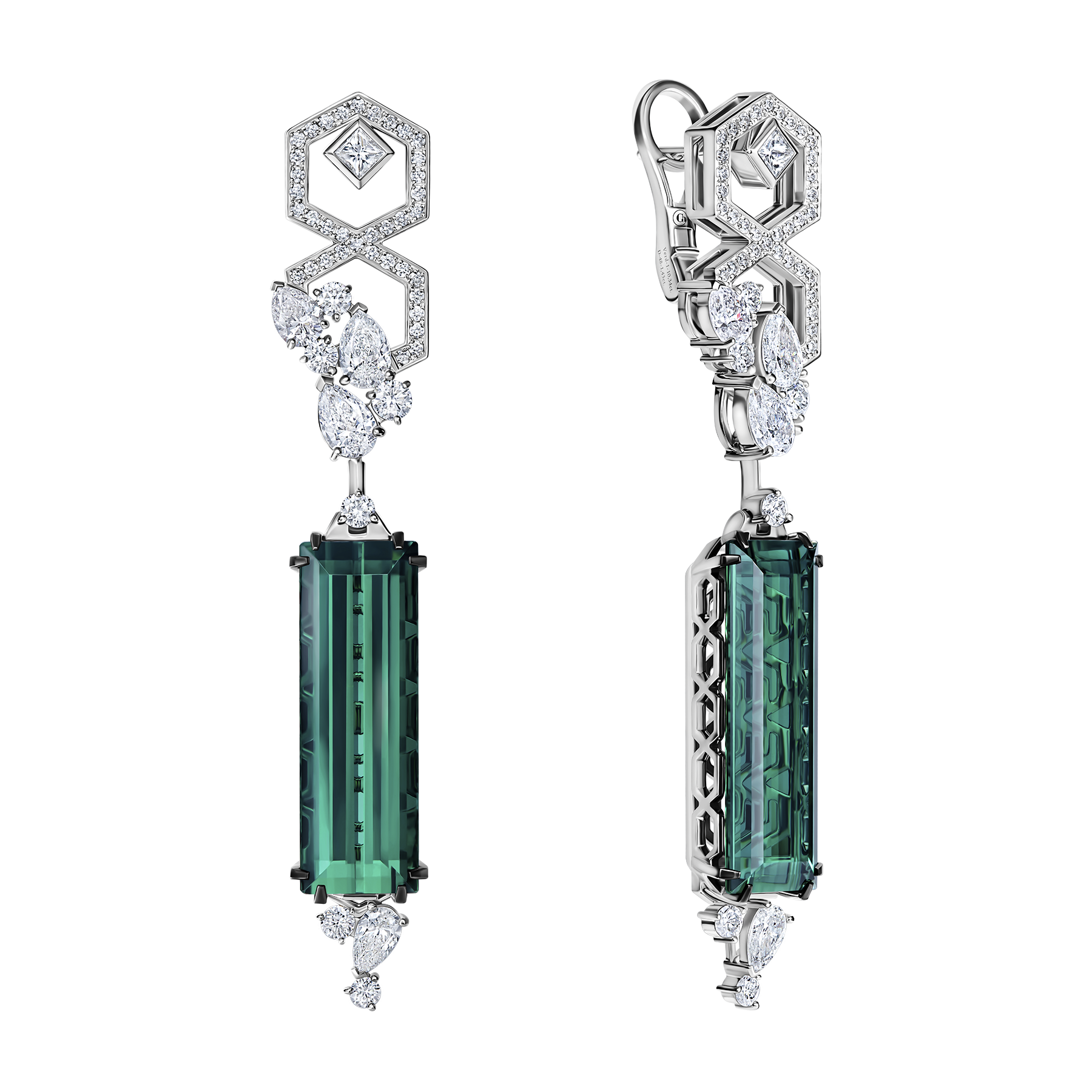 Серьги с верделитами и бриллиантами, белое золото