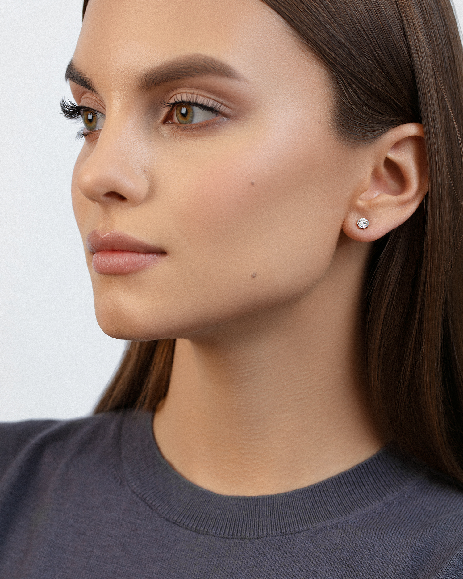 Пусеты с бриллиантами, белое золото, н.керамика