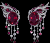 Серьги с рубеллитами, бриллиантами и рубинами, белое золото