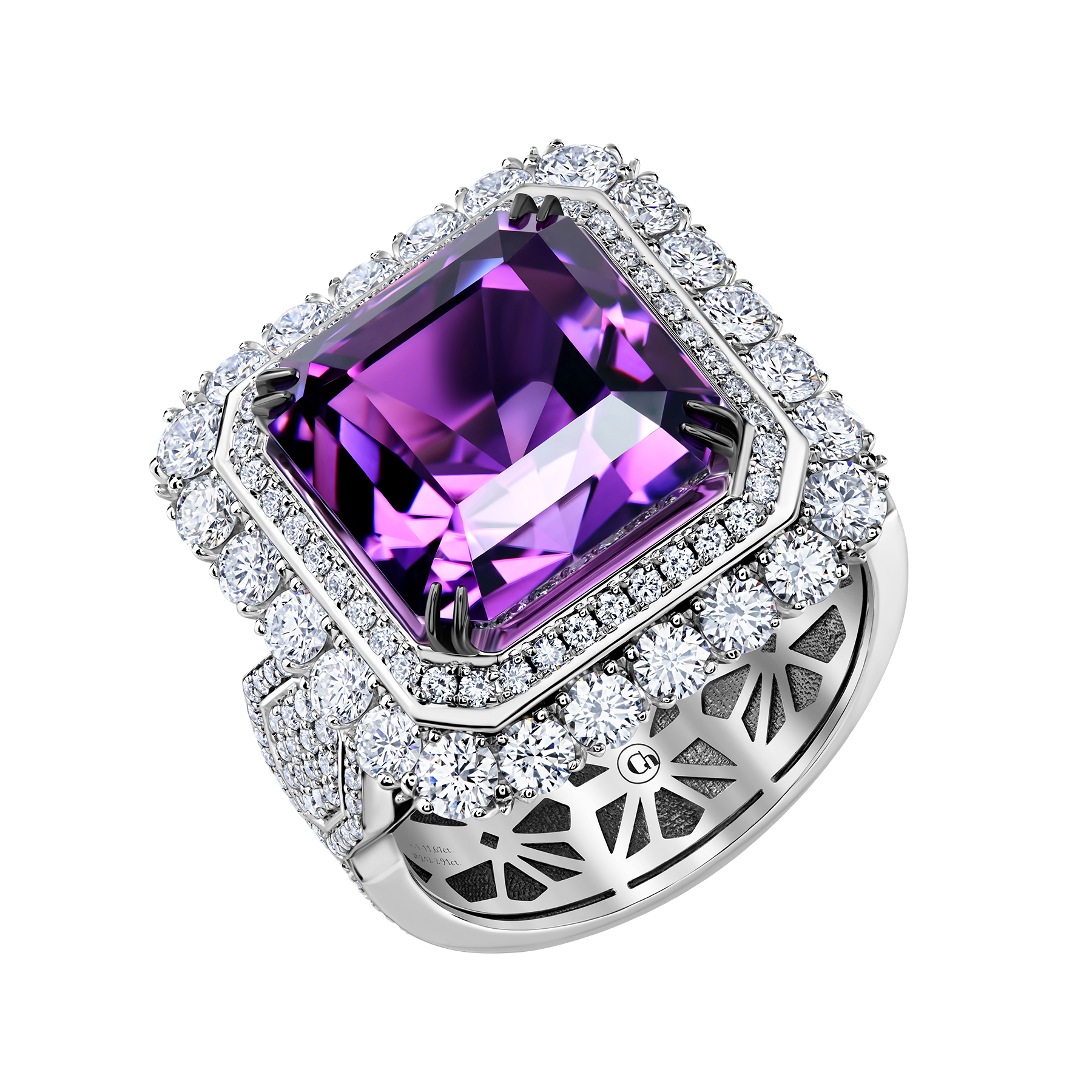 Кольцо с аметистом и бриллиантами, белое золото