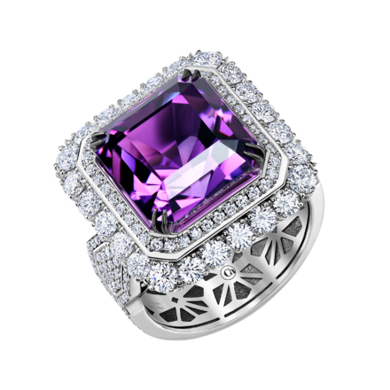 Кольцо с аметистом и бриллиантами, белое золото