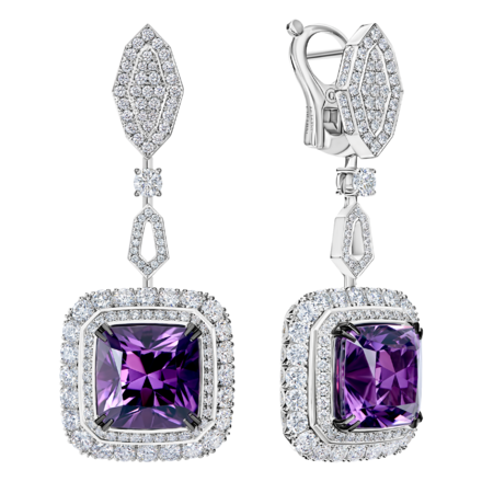 Серьги с аметистами и бриллиантами, белое золото