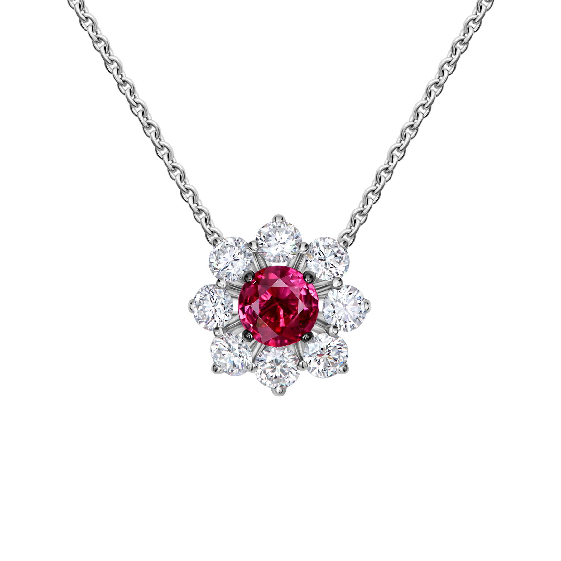 Колье с рубином и бриллиантами, белое золото