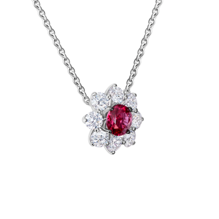 Колье с рубином и бриллиантами, белое золото 2