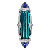 Кольцо с индиголитом, бриллиантами и сапфирами, белое золото