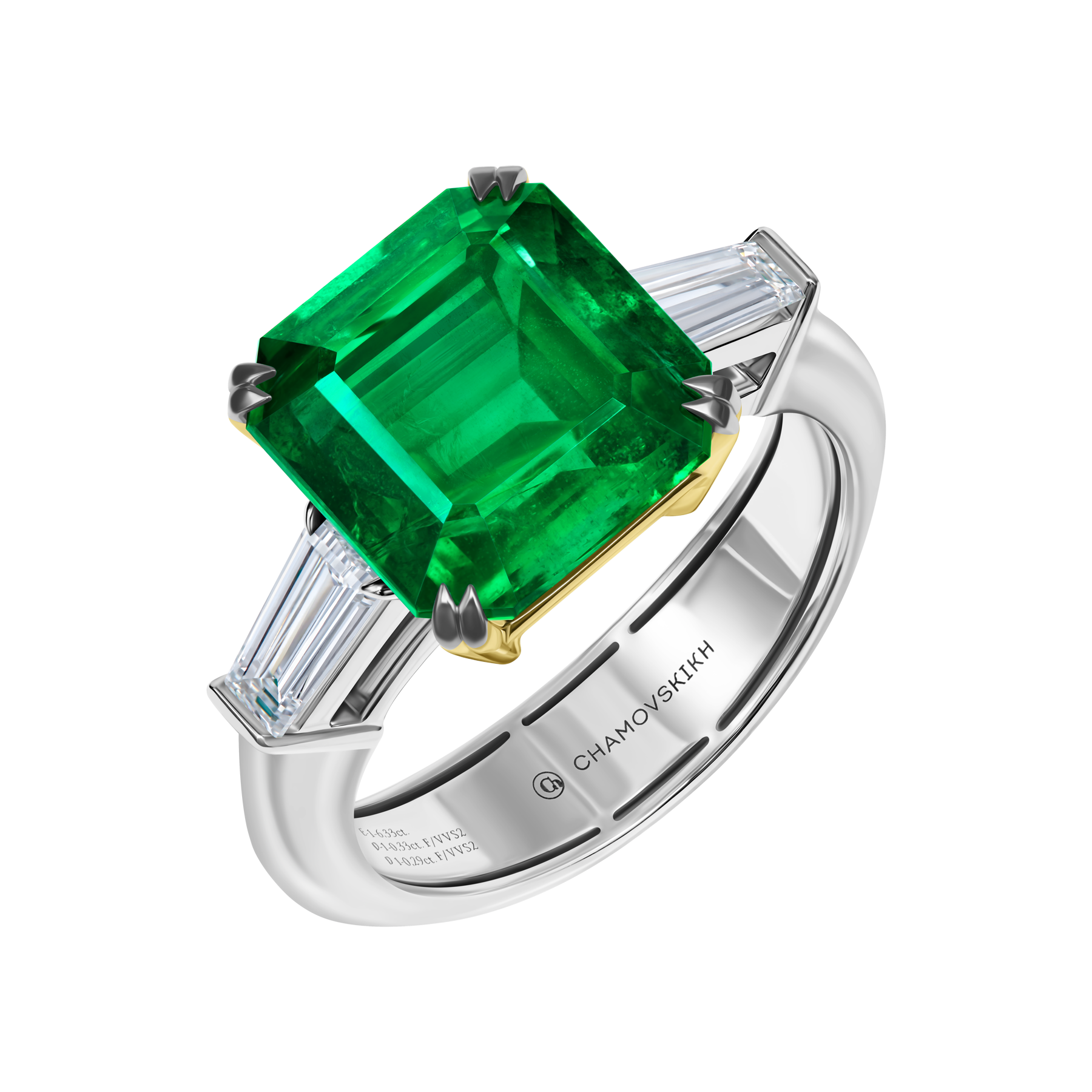 Кольцо с изумрудом, белое золото