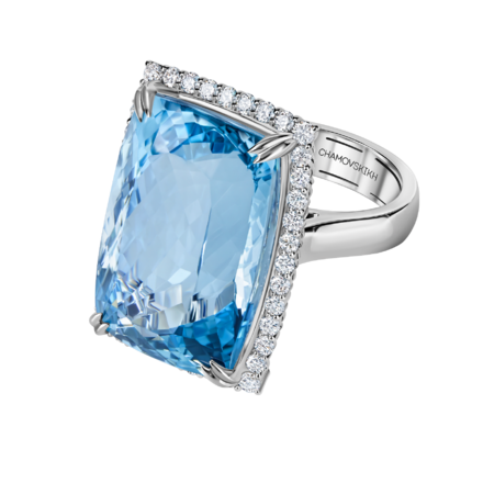 Кольцо с аквамарином и бриллиантами, белое золото 2