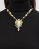 Подвес - брошь с опалом желтыми сапфирами и бриллиантами, жёлтое и белое золото, н.керамика