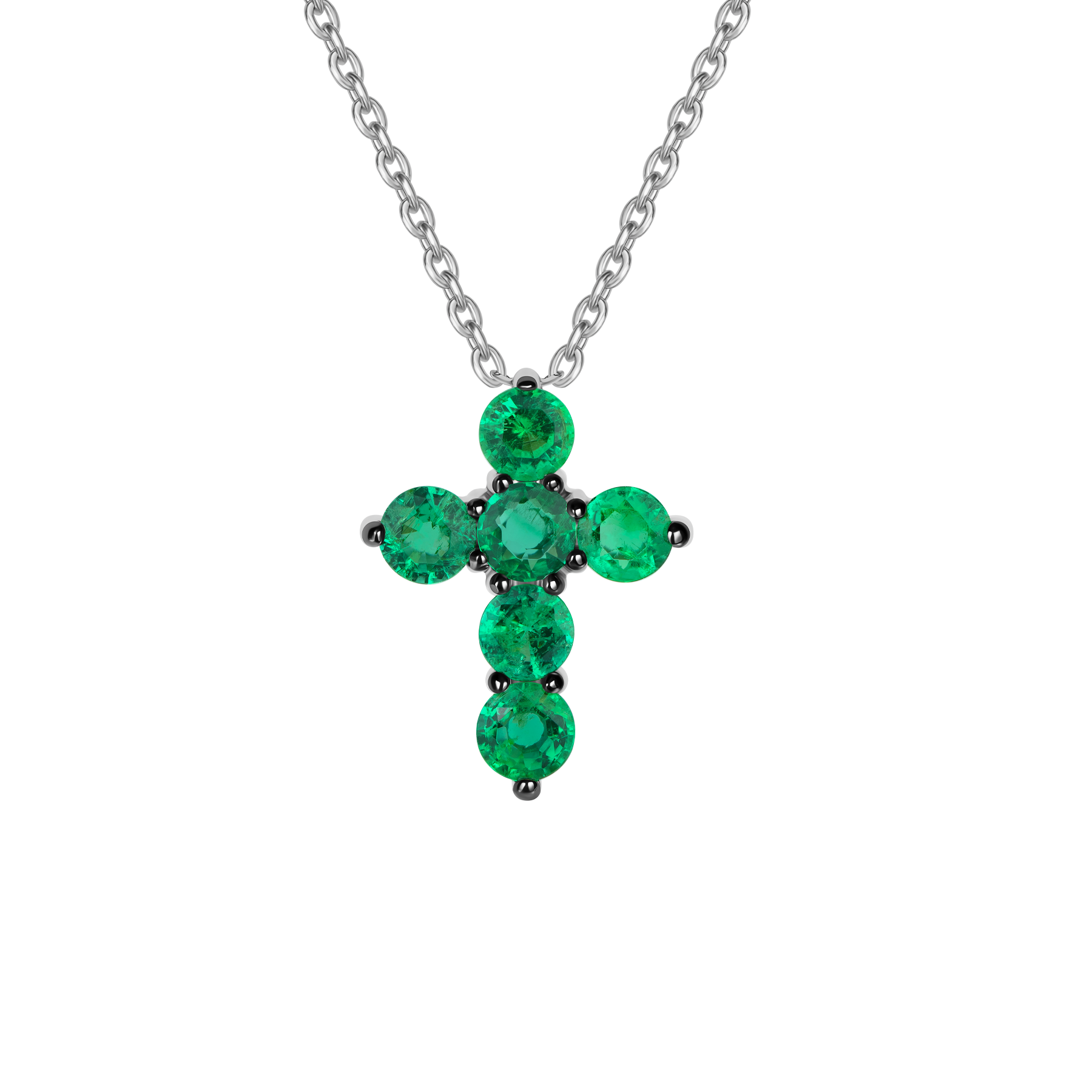 Колье с изумрудами и бриллиантом, белое золото