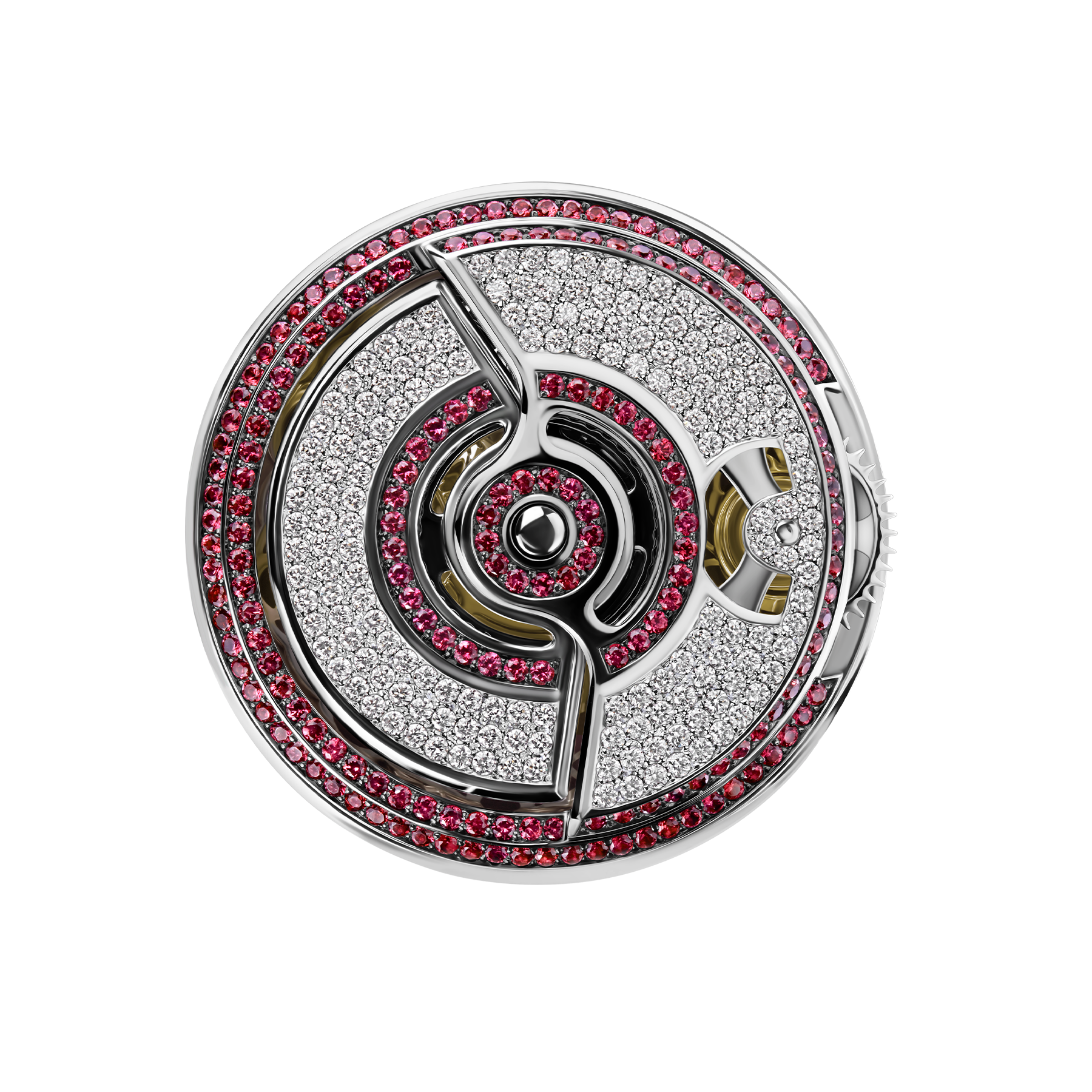 Кольцо с бриллиантами и рубинами, белое золото, н.керамика