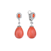 Серьги с бриллиантами и кораллами, белое золото