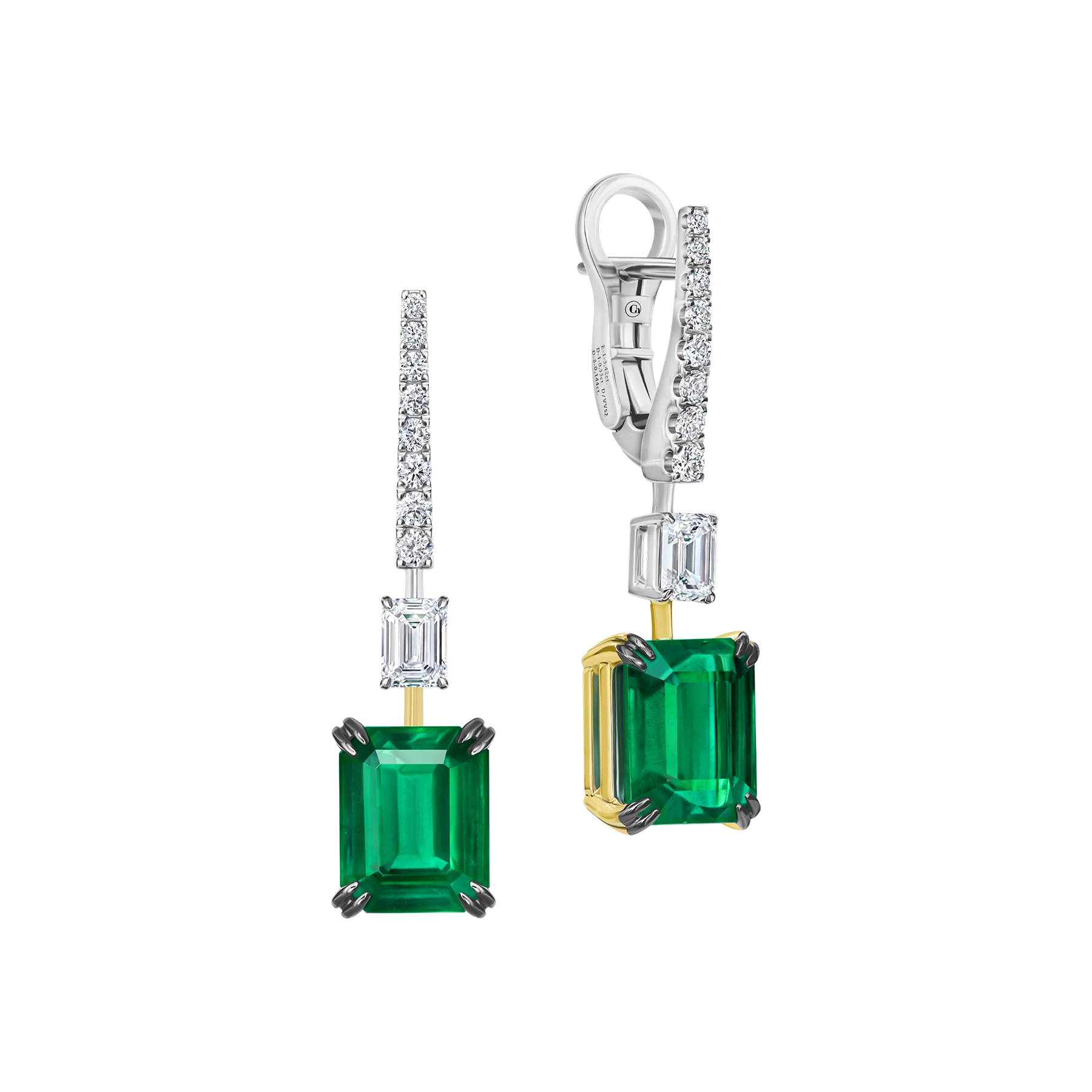 Серьги с изумрудами и бриллиантами, белое и желтое золото