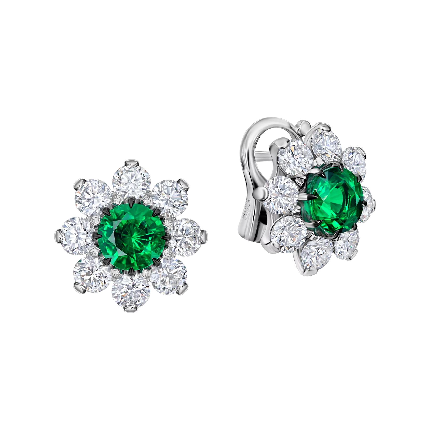 Серьги с изумрудами и бриллиантами, белое золото