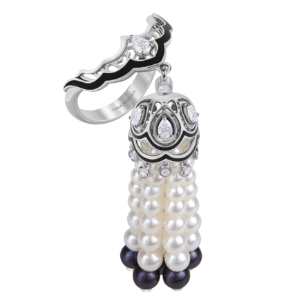 Кольцо с бриллиантами и жемчугом, белое золото