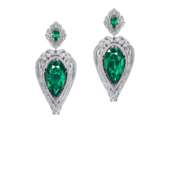 Серьги с изумрудами и бриллиантами, белое золото