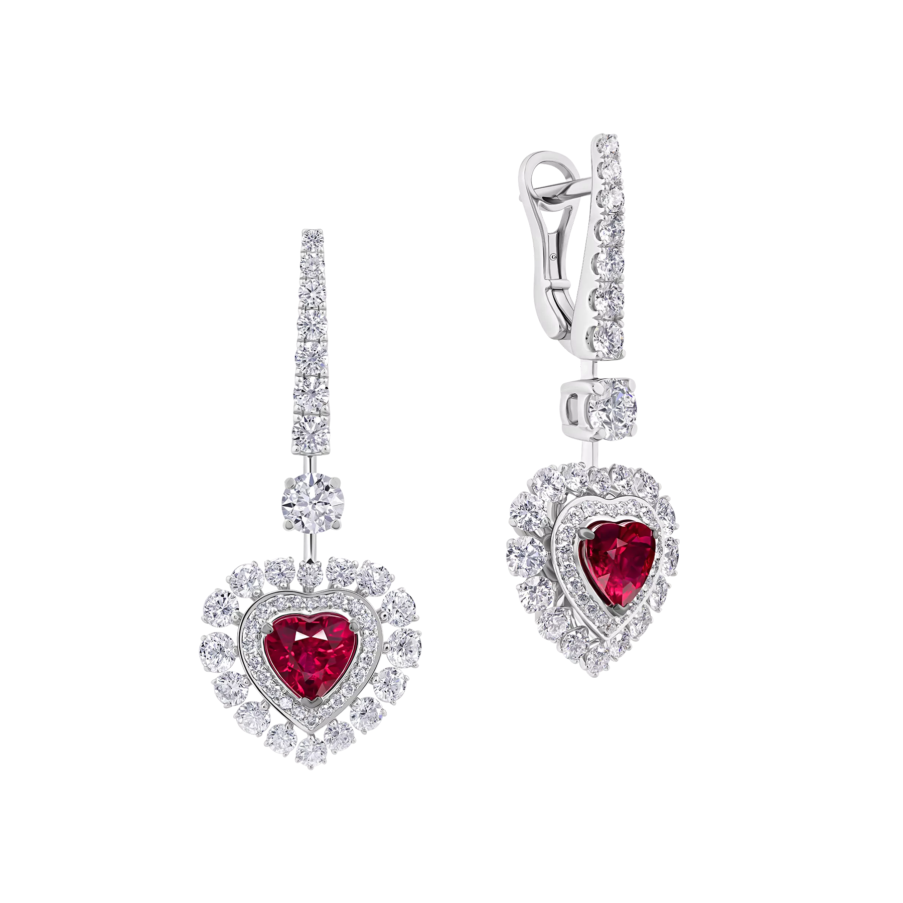 Серьги с рубинами и бриллиантами, белое золото