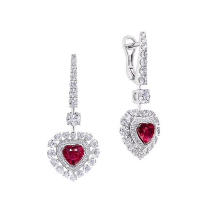 Серьги с рубинами и бриллиантами, белое золото