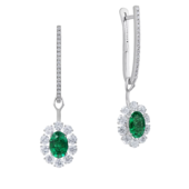 Серьги с изумрудами и бриллиантами, белое золото