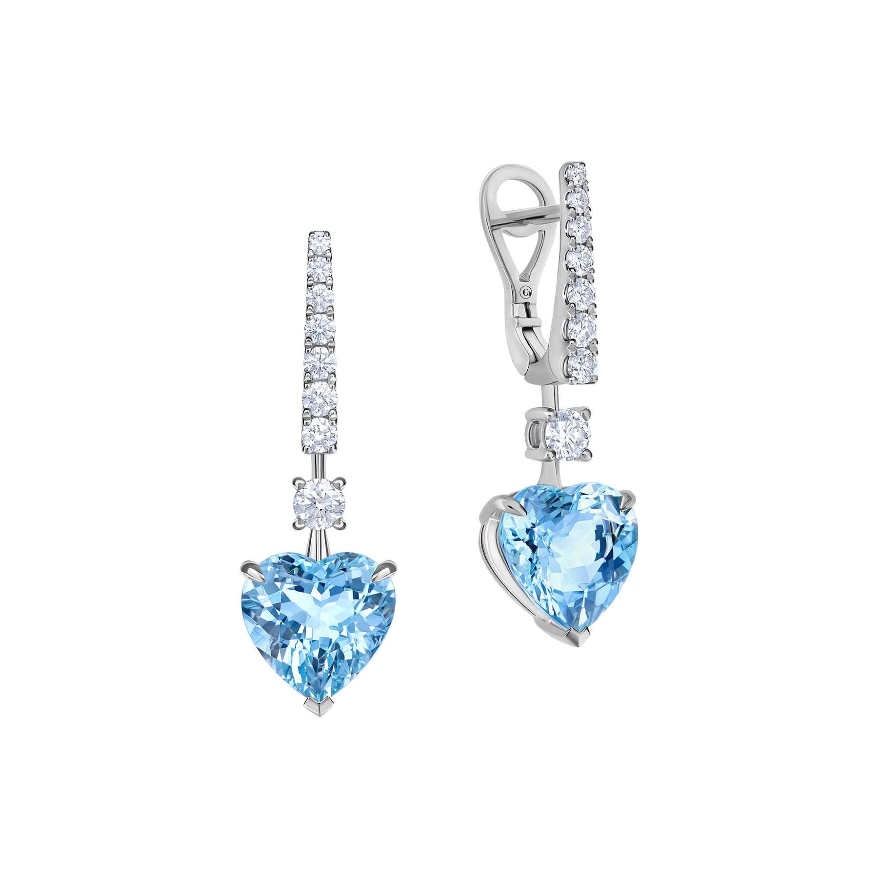 Серьги с аквамаринами и бриллиантами, белое золото
