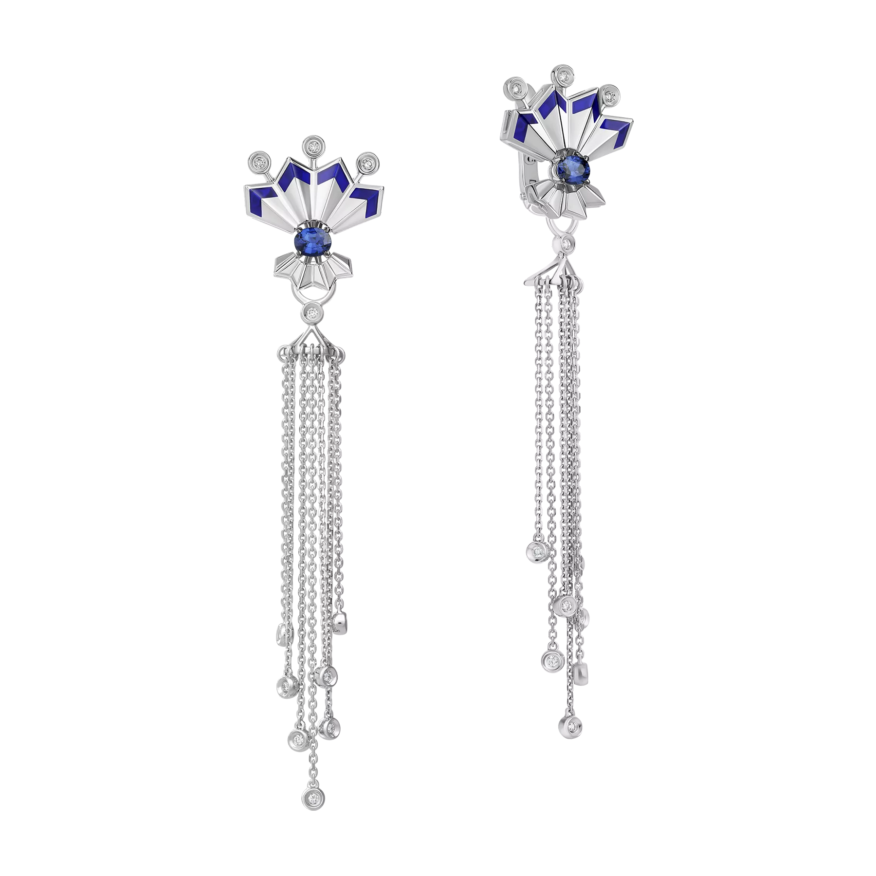 Серьги с сапфирами и бриллиантами, белое золото, н.керамика