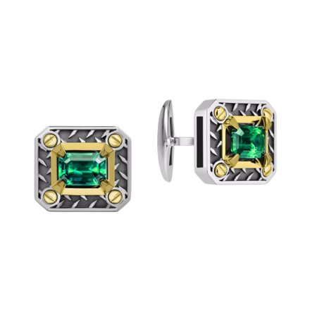 Запонки с изумрудами, белое и желтое золото, н.керамика