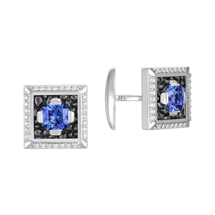 Запонки с сапфирами и бриллиантами, белое золото