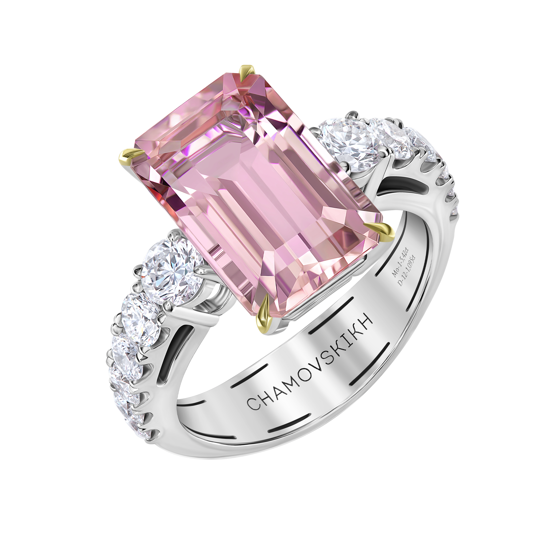 Кольцо с морганитом и бриллиантами, белое золото