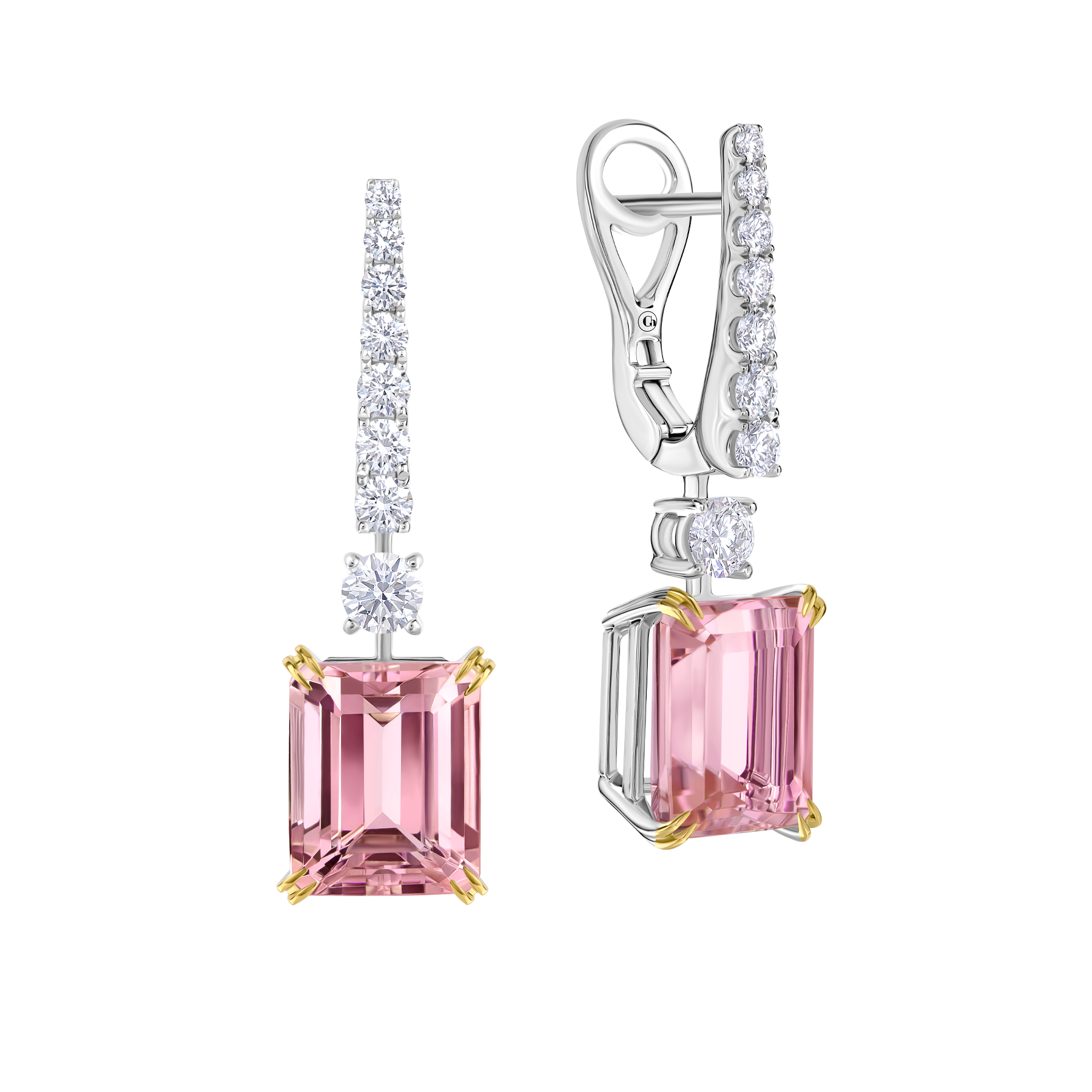 Серьги с морганитами и бриллиантами, белое золото