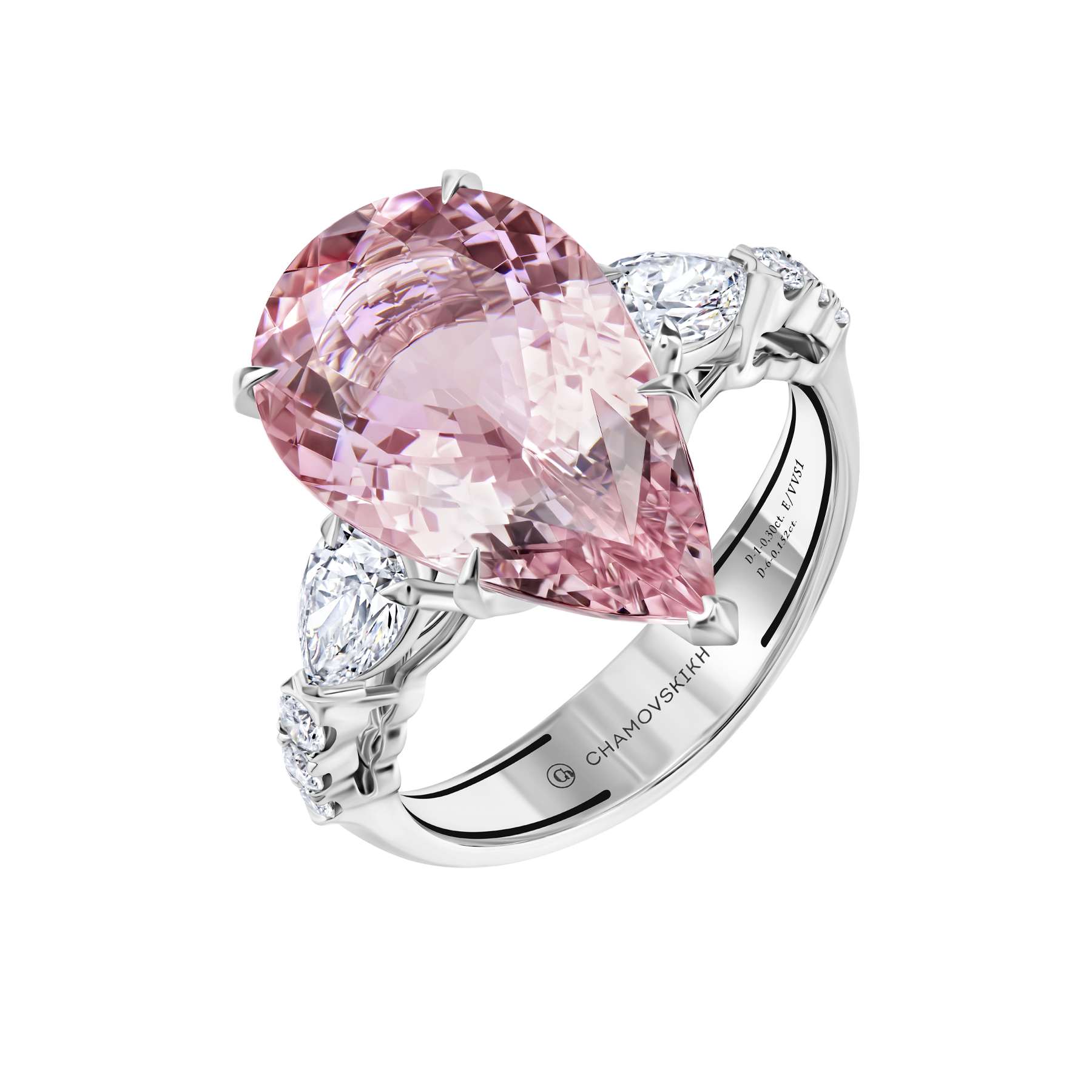 Кольцо с морганитом и бриллиантами, белое золото