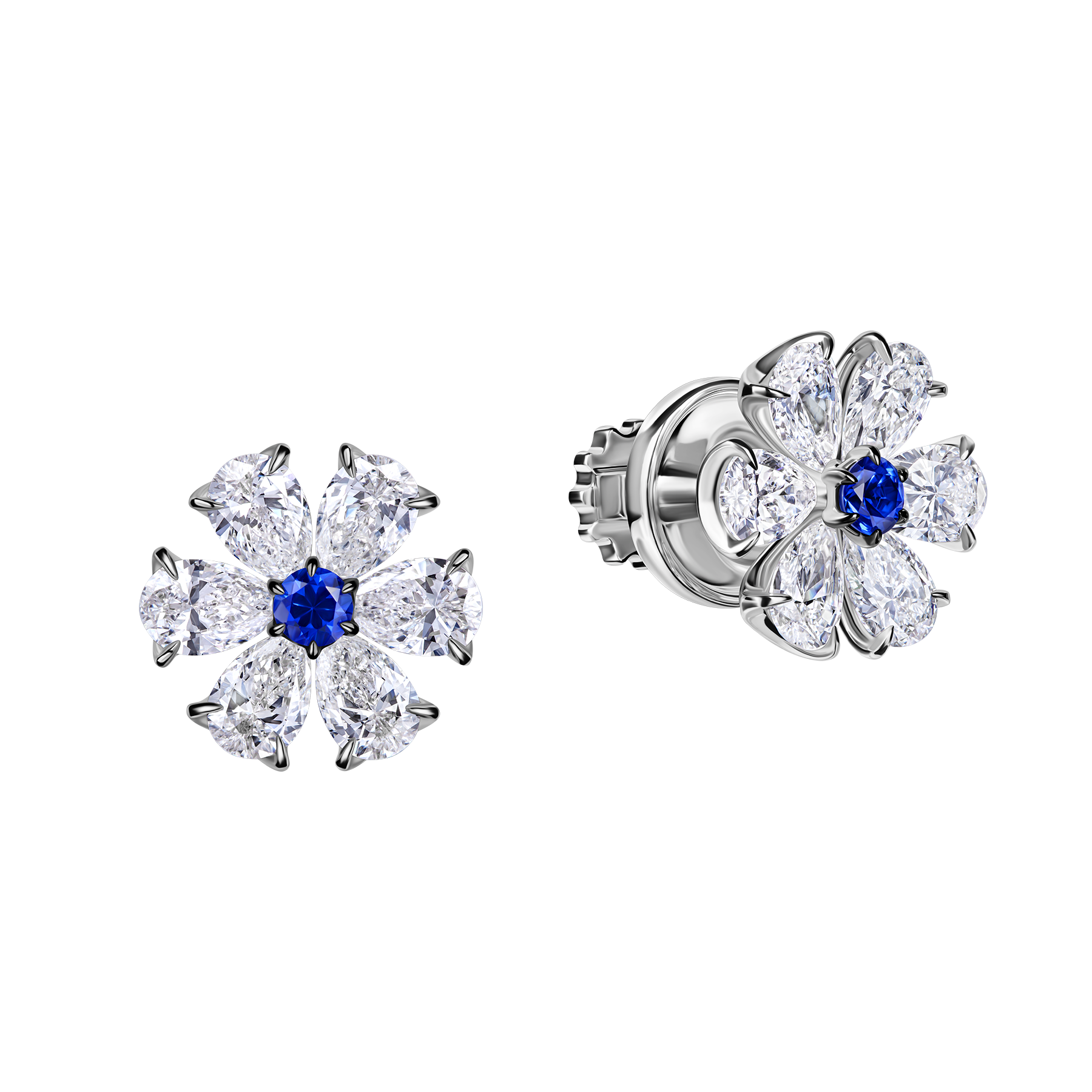 Пусеты с сапфирами и бриллиантами, белое золото