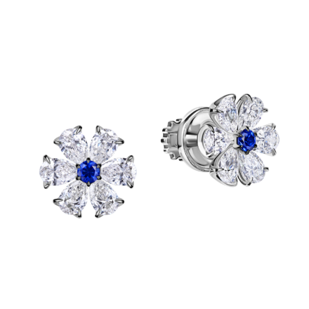 Пусеты с сапфирами и бриллиантами, белое золото