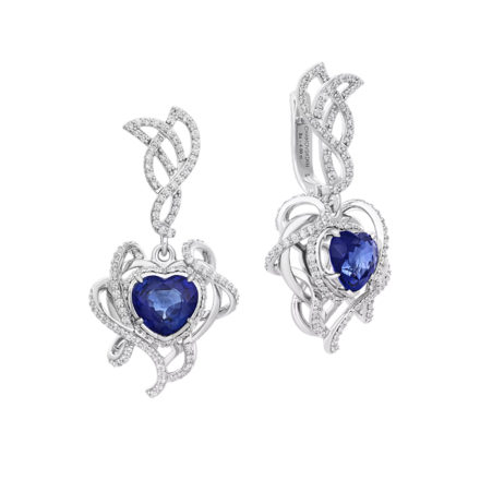 Серьги с сапфирами и бриллиантами, белое золото