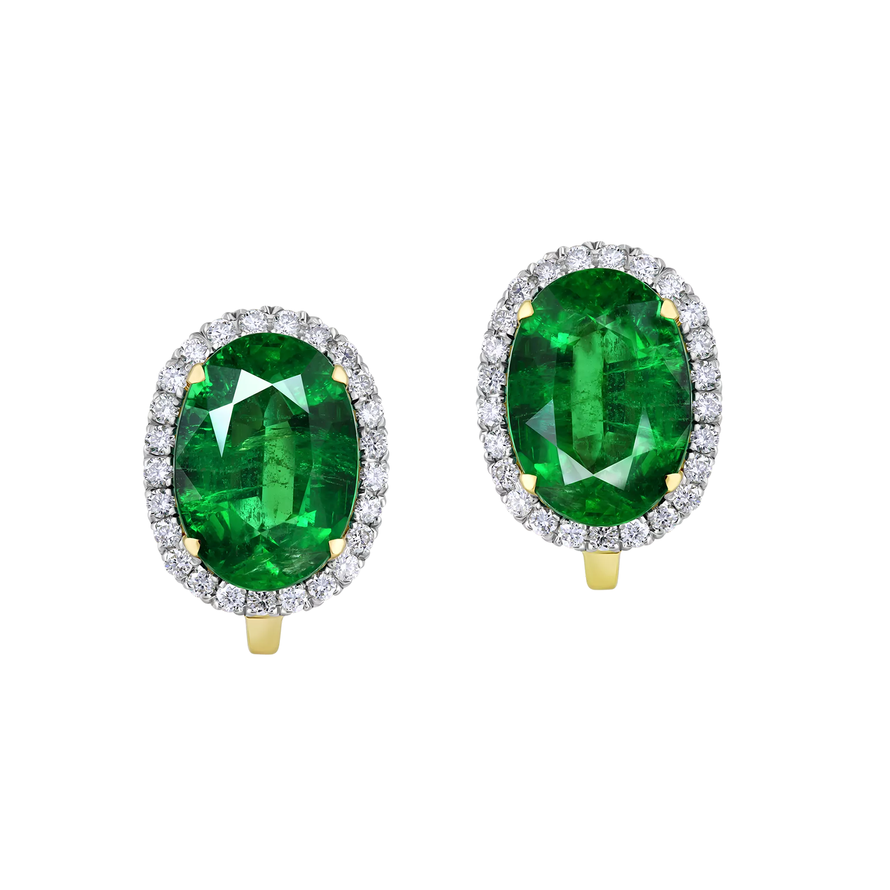 Серьги с изумрудами и бриллиантами, жёлтое золото