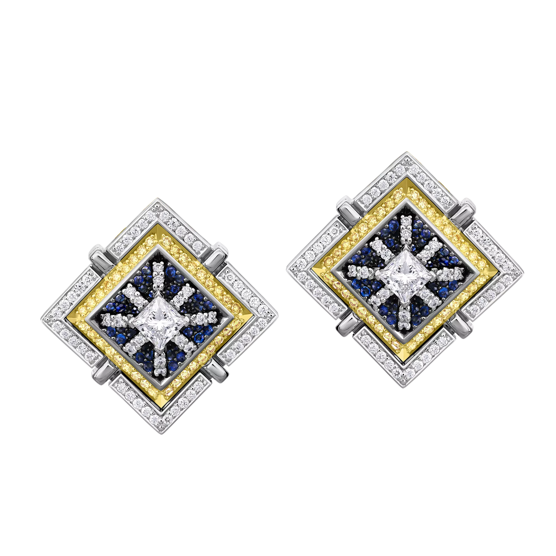 Серьги с бриллиантами и сапфирами, жёлтое и белое золото