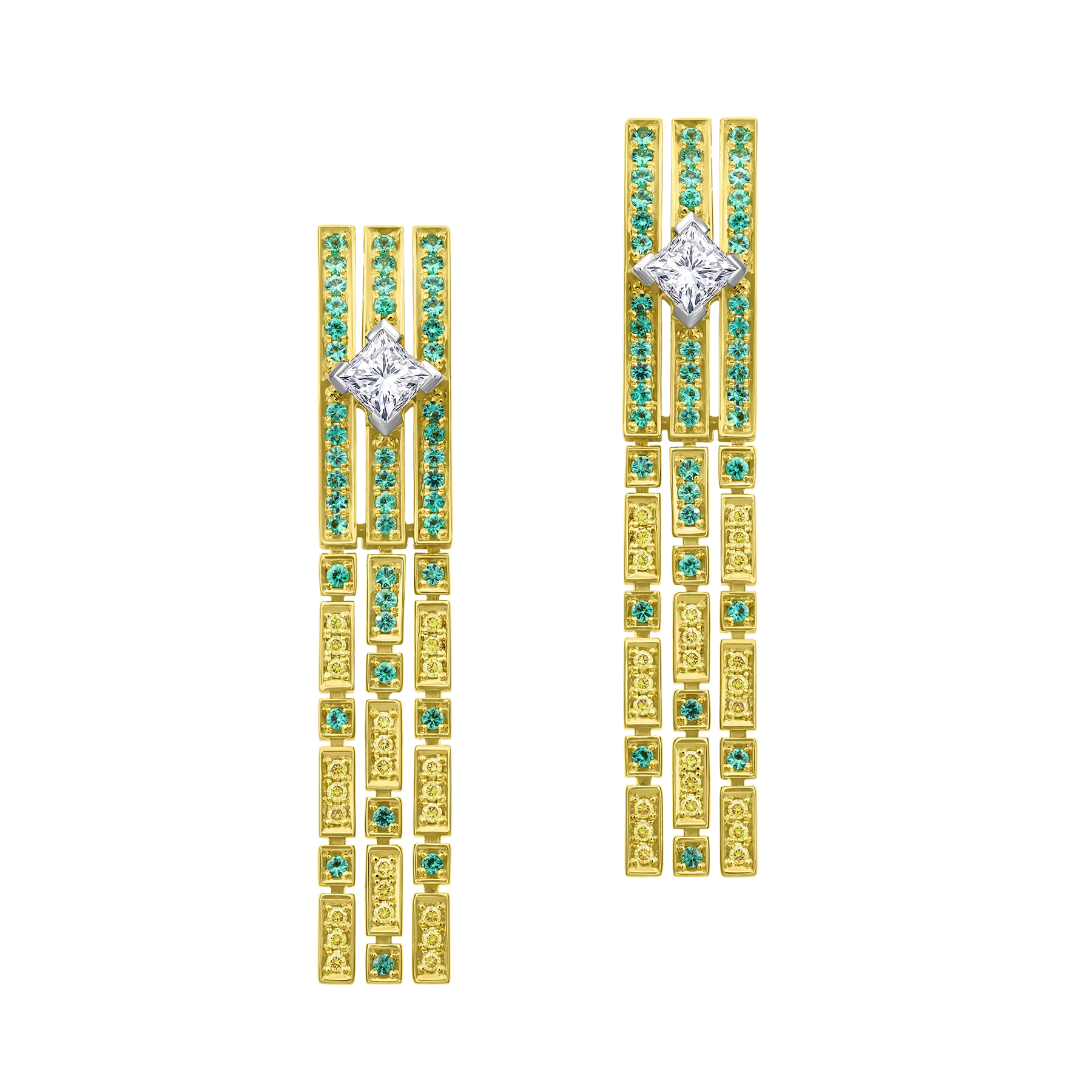 Серьги с бриллиантами и изумрудами, жёлтое золото