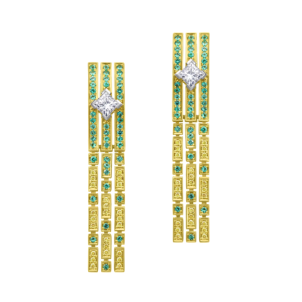 Серьги с бриллиантами и изумрудами, жёлтое золото 2