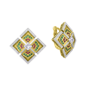 Серьги с бриллиантами, изумрудами и рубинами, жёлтое и белое золото