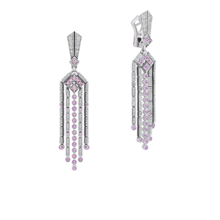 Серьги с аметистами, бриллиантами и розовыми сапфирами, белое золото 4