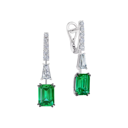 Серьги с бриллиантами и изумрудами, белое золото