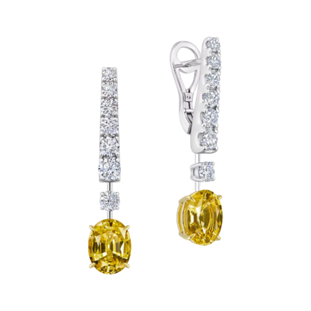 Серьги с желтыми сапфирами и бриллиантами, белое и желтое золото