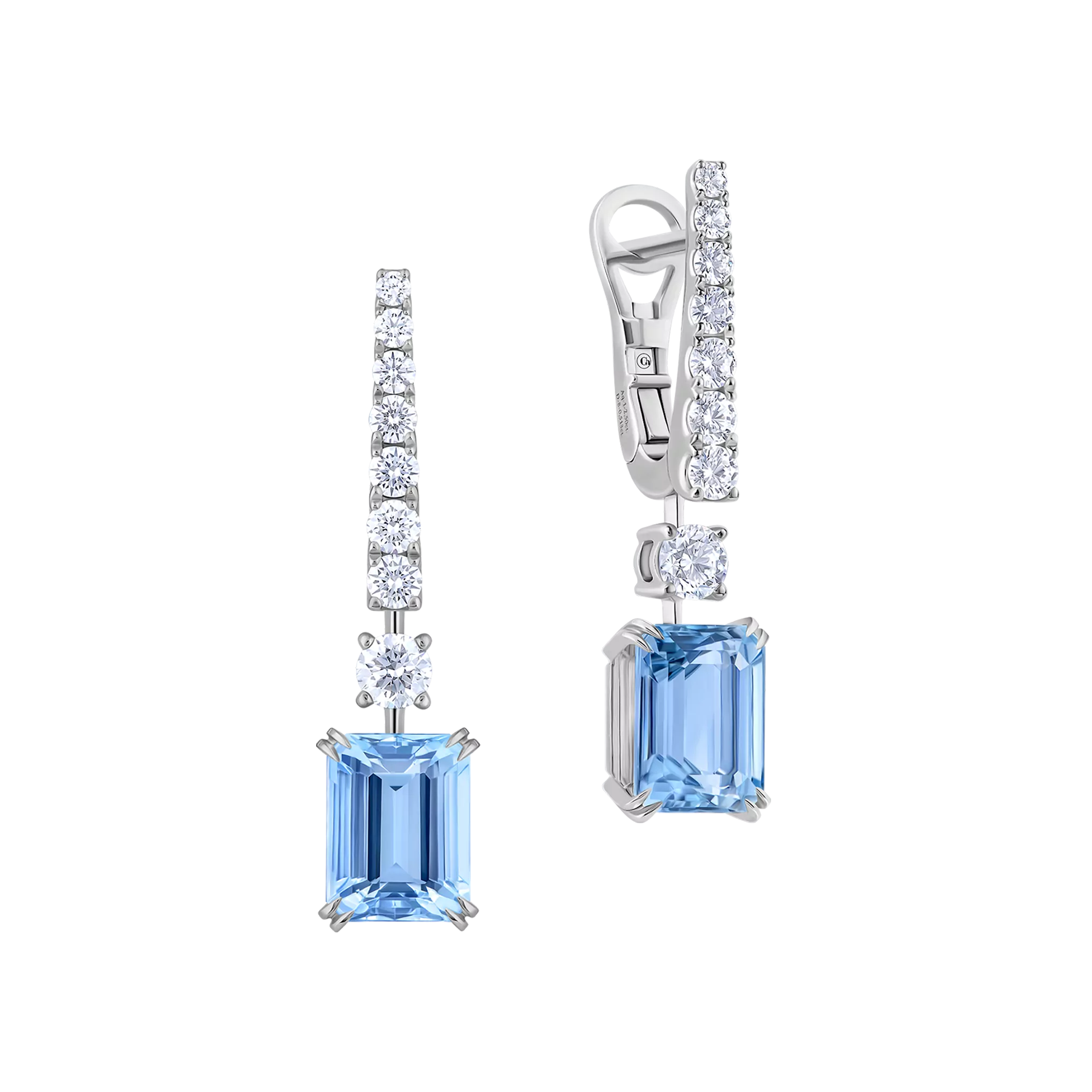 Серьги с аквамаринами и бриллиантами, белое золото
